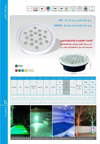 چراغ توکار استخری تک رنگ مدل 18RE
