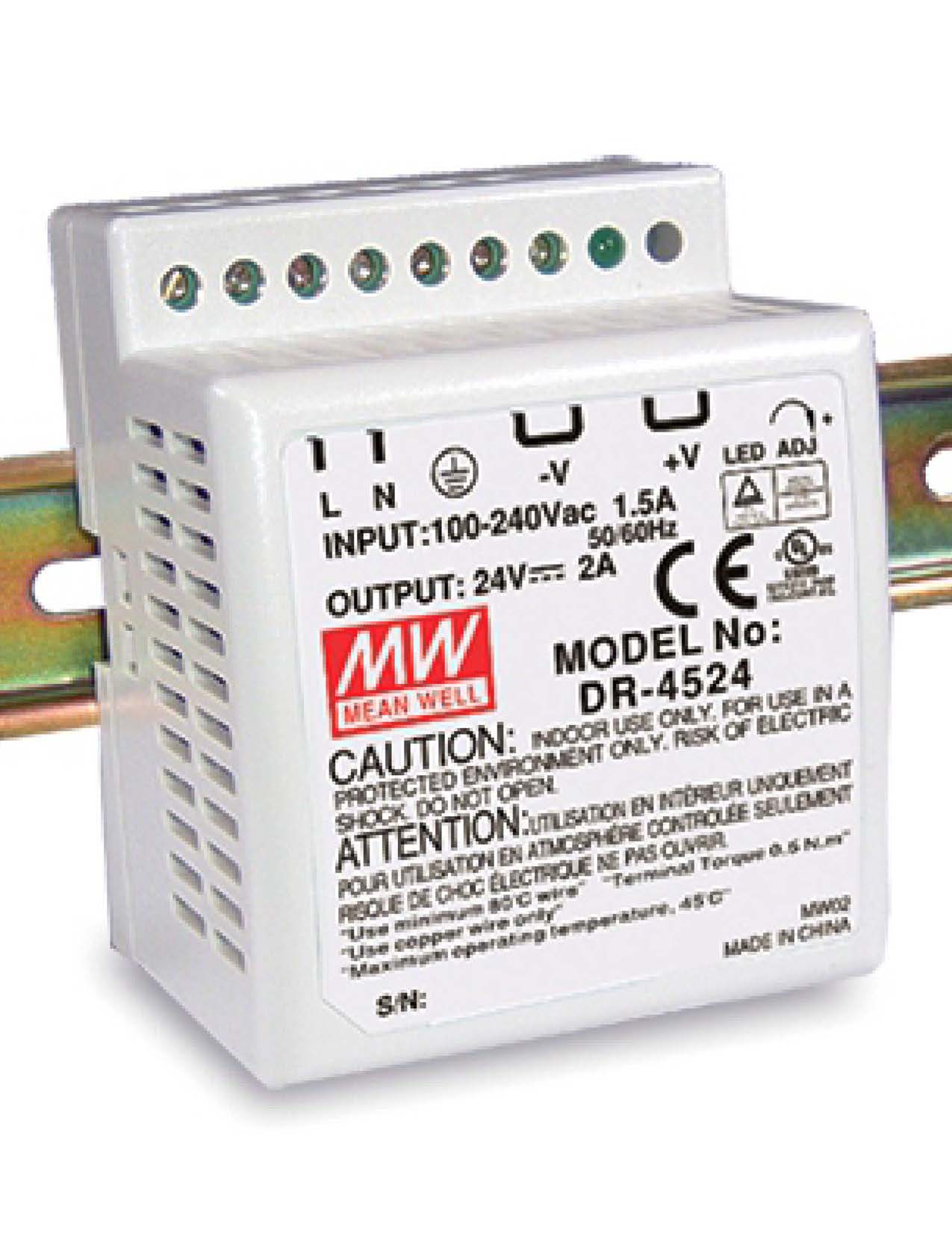 DR-45, منبع تغذیه ریلی مینول 45 وات, منبع تغذیه Mean Well